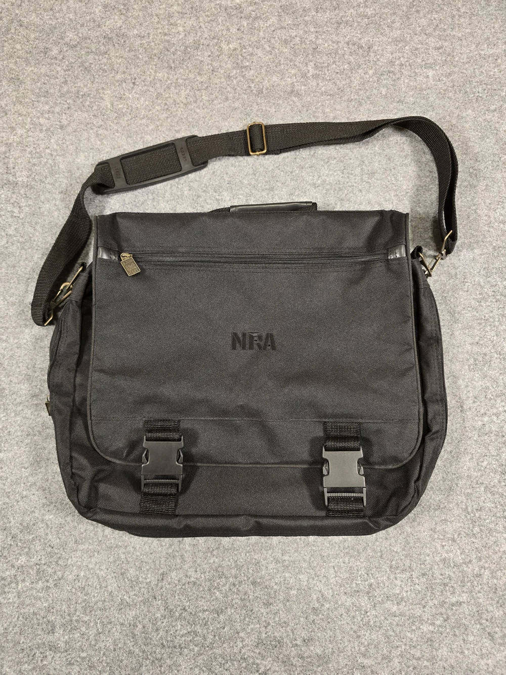 LEEDS Messenger Bag Black NRA Logo with Sturdy Adjustable Strap